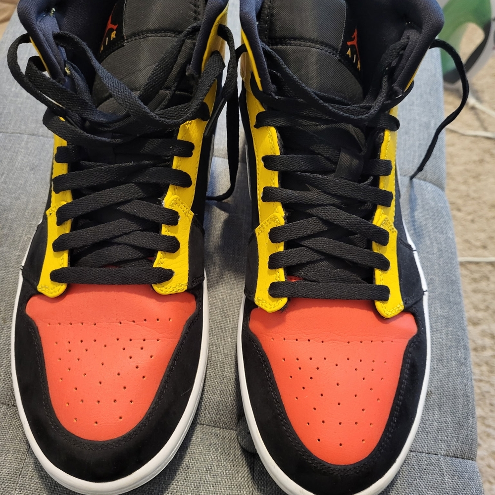 Jordan Black and Red Sneakers with Yellow Highlights